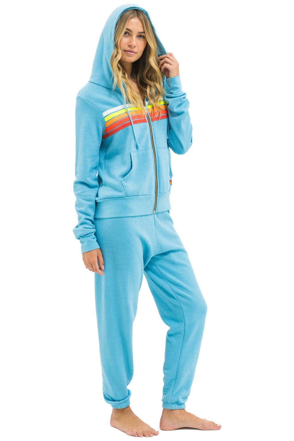 5 STRIPE HOODIE - AQUA // WHITE NEON