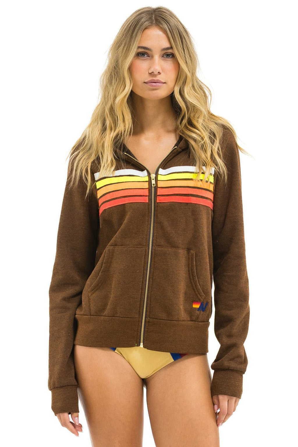 5 STRIPE HOODIE - CHOCOLATE // WHITE NEON