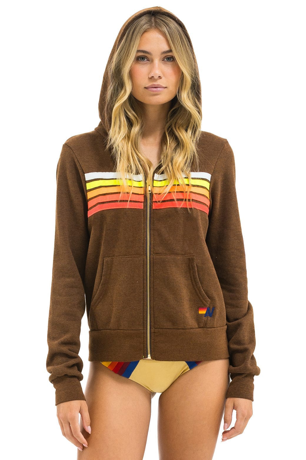 5 STRIPE HOODIE - CHOCOLATE // WHITE NEON