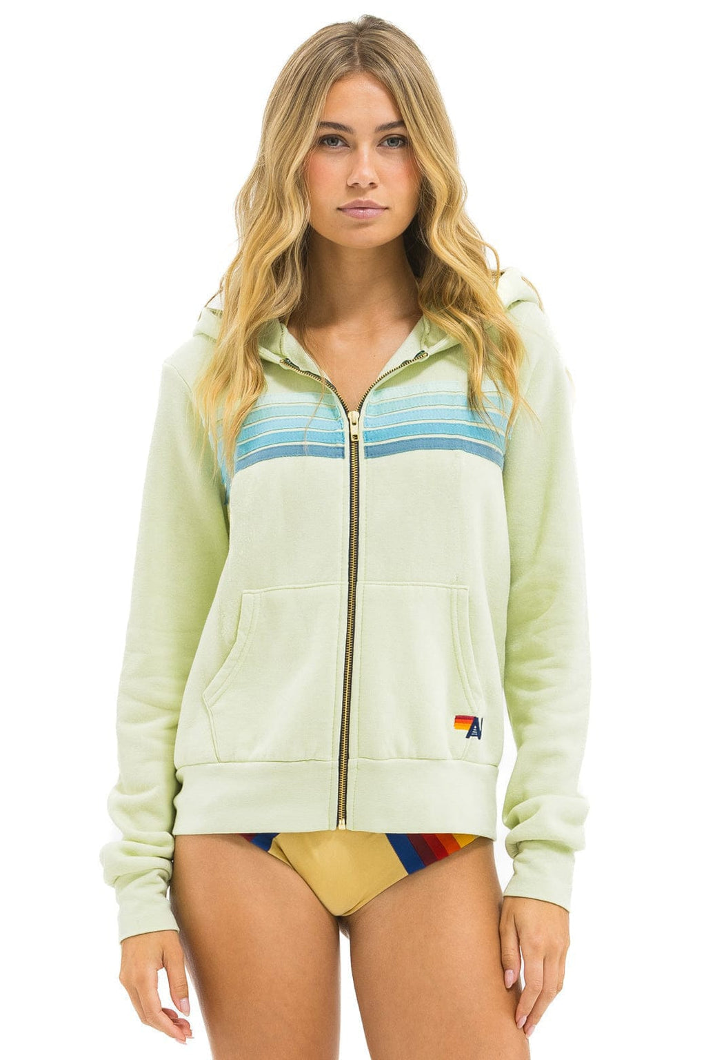 5 STRIPE HOODIE - LIME CREAM // SEAFOAM