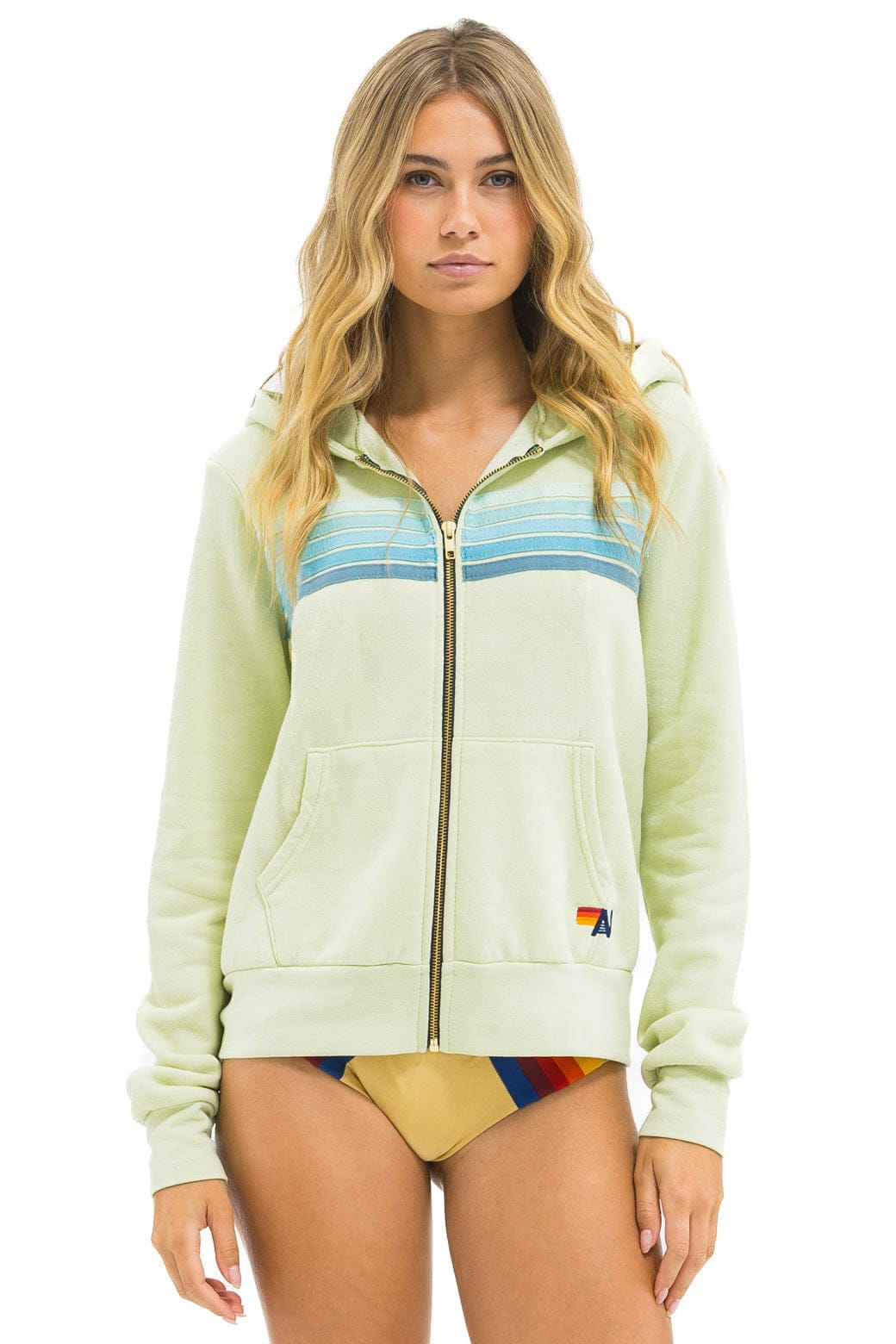 5 STRIPE HOODIE - LIME CREAM // SEAFOAM
