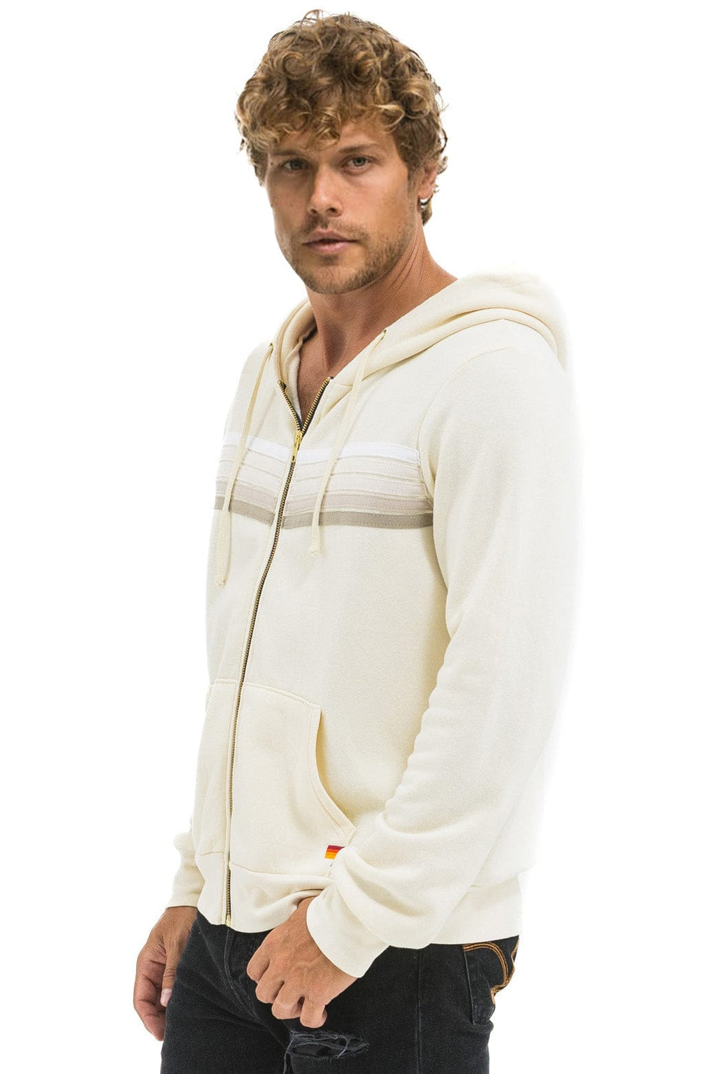 5 STRIPE HOODIE - VINTAGE WHITE // WHITE GREY