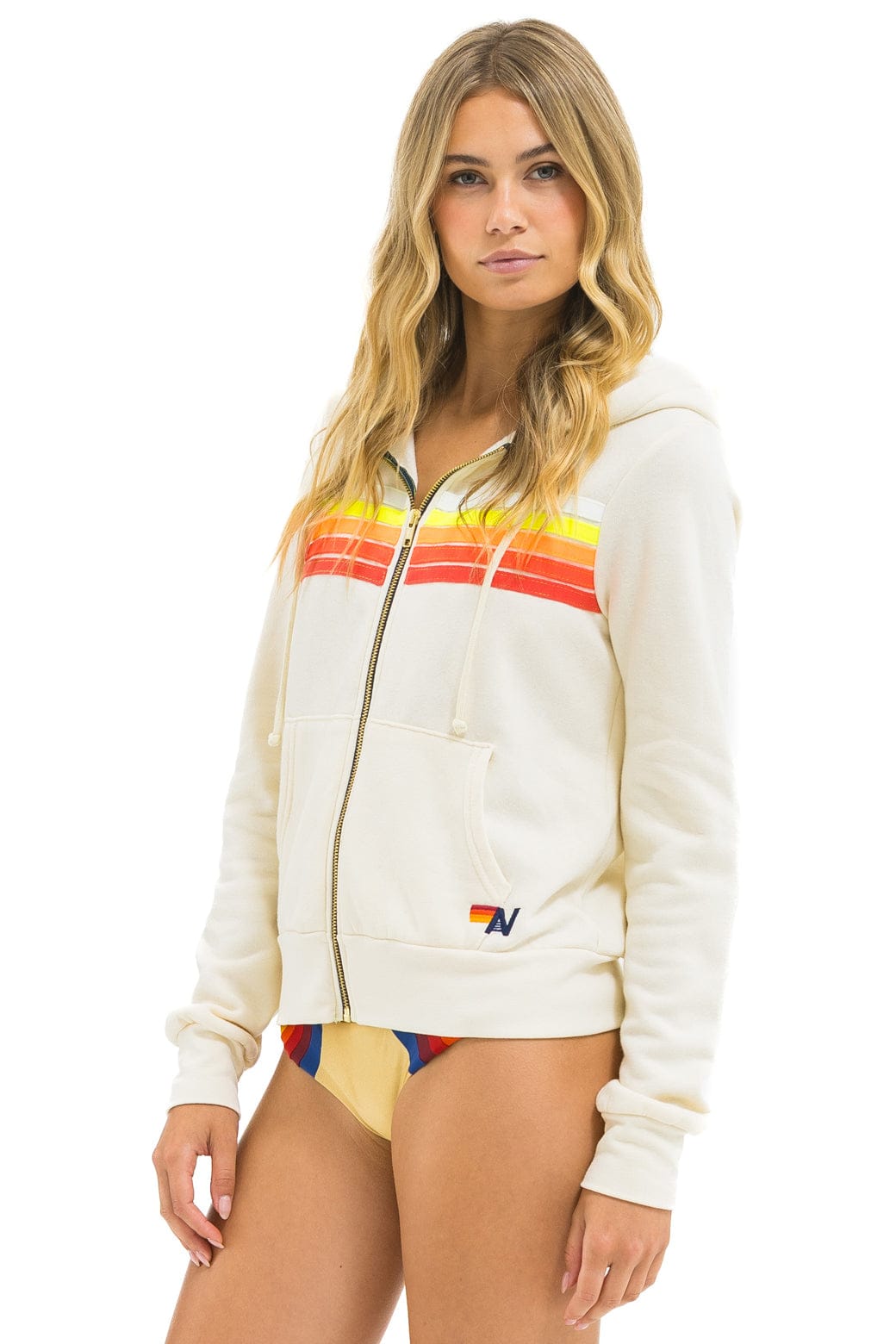 5 STRIPE HOODIE - VINTAGE WHITE // WHITE NEON