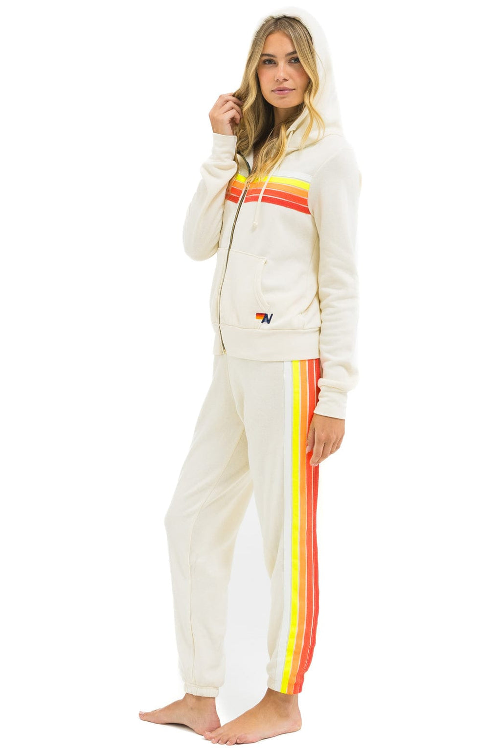 5 STRIPE HOODIE - VINTAGE WHITE // WHITE NEON