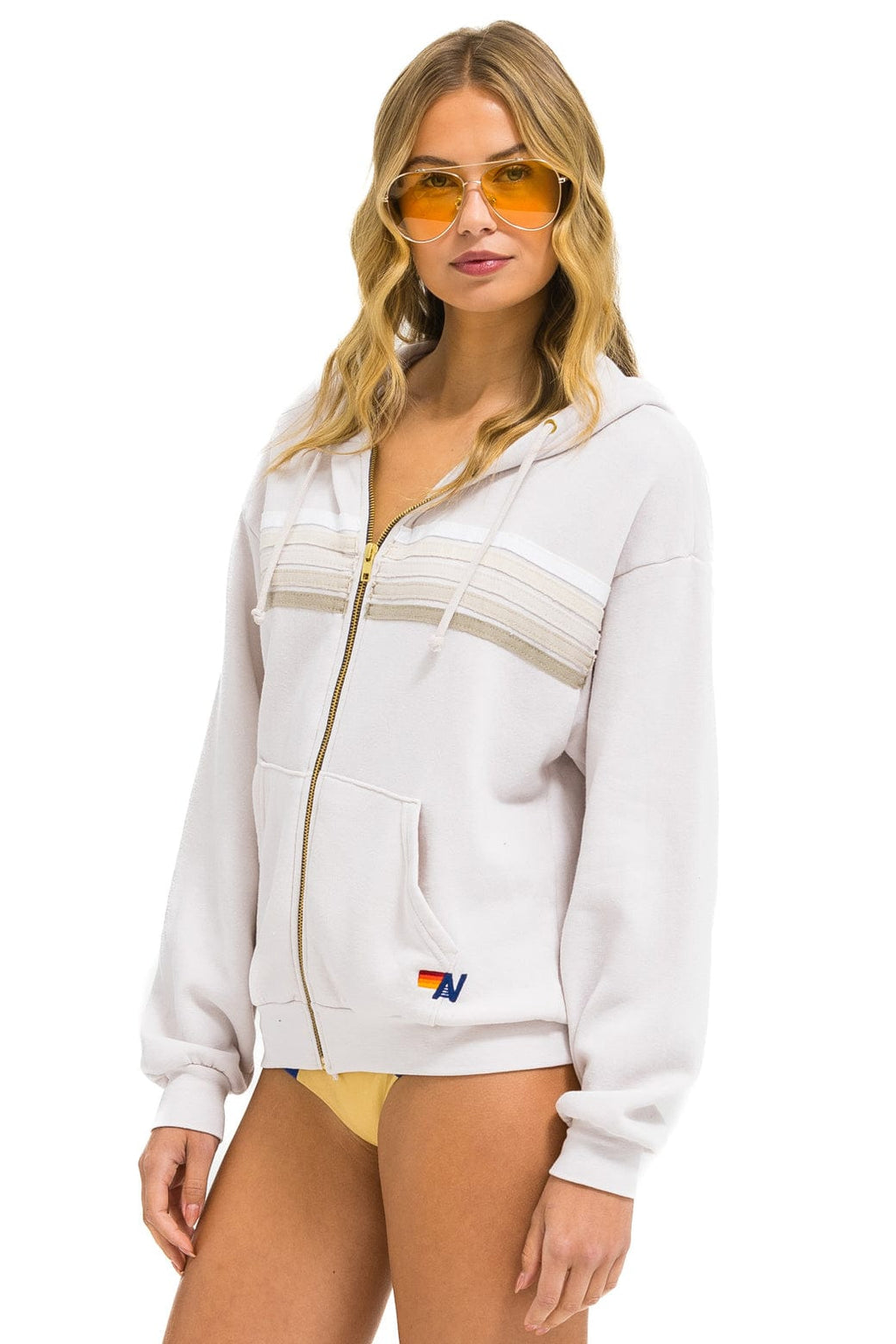 5 STRIPE RELAXED ZIP HOODIE - DOVE GREY // WHITE // GREY