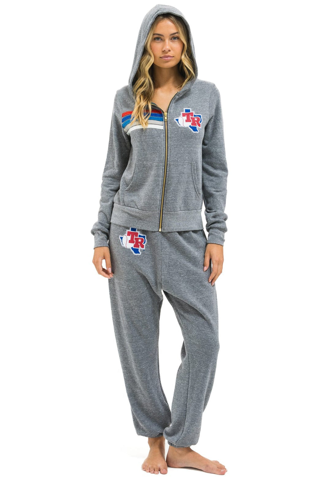 TEXAS RANGERS 5 STRIPE ZIP HOODIE - HEATHER GREY // USA