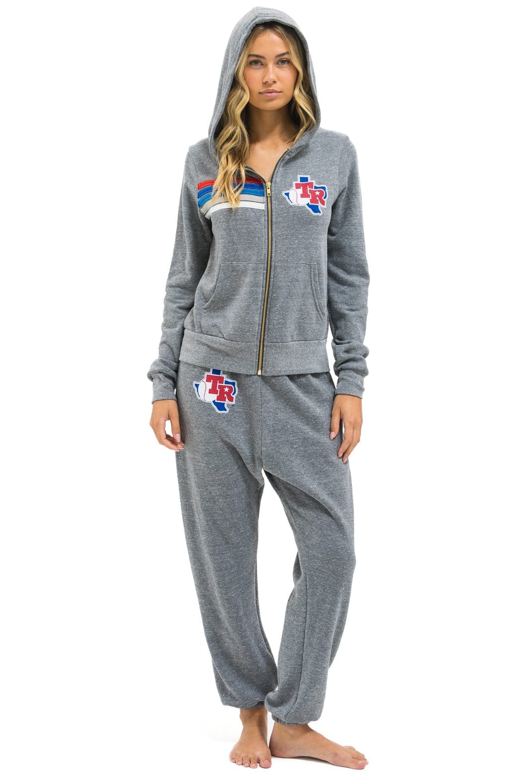 TEXAS RANGERS 5 STRIPE ZIP HOODIE - HEATHER GREY // USA