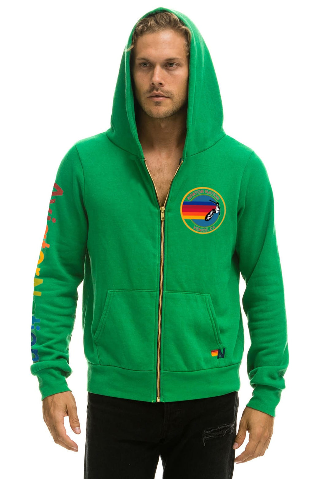 AVIATOR NATION VENICE ZIP HOODIE - KELLY GREEN
