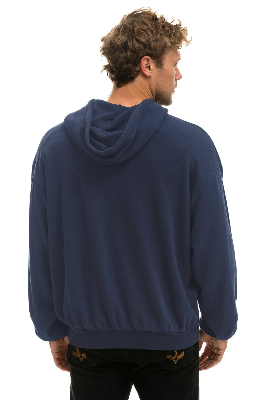 BOLT STITCH RELAXED PULLOVER HOODIE - NAVY // WHITE