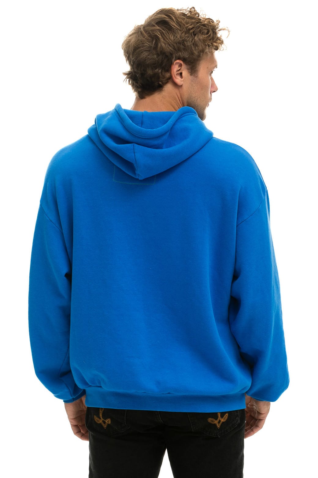 BOLT STITCH RELAXED PULLOVER HOODIE - OCEAN // WHITE