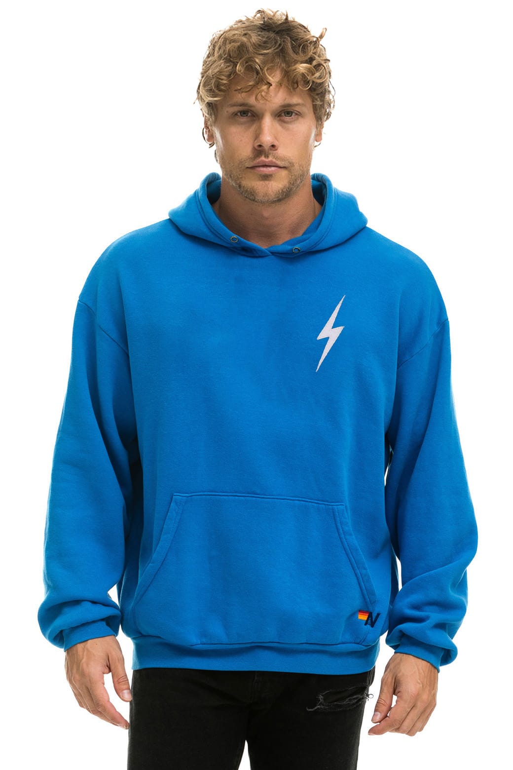 BOLT STITCH RELAXED PULLOVER HOODIE - OCEAN // WHITE