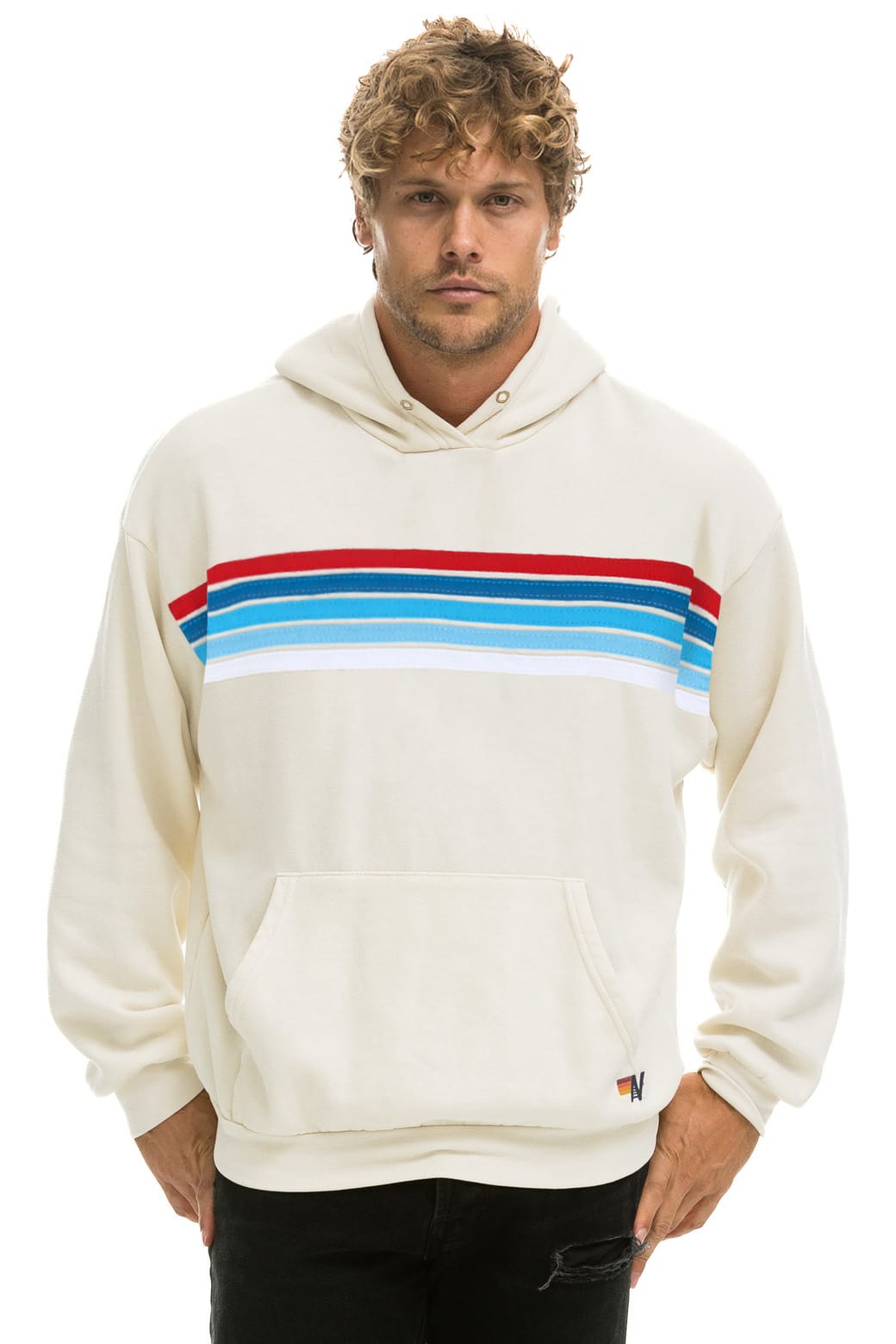 5 STRIPE AMERICA RELAXED PULLOVER HOODIE - VINTAGE WHITE // USA