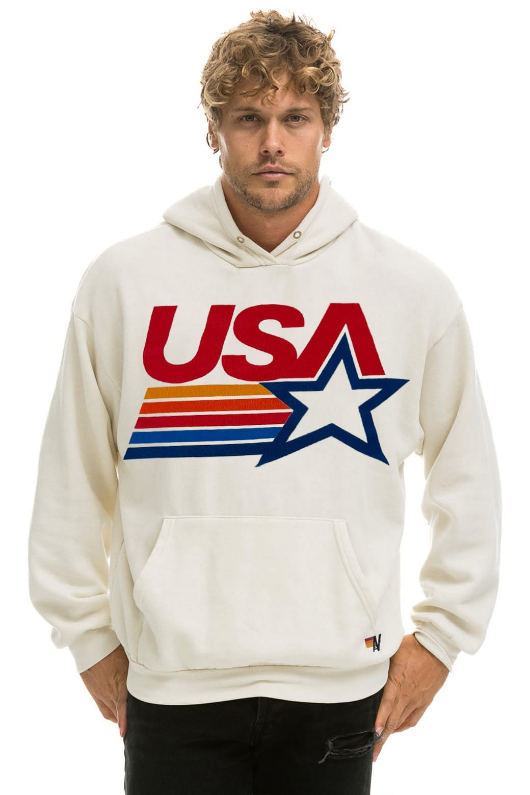 USA STAR RELAXED PULLOVER HOODIE - VINTAGE WHITE