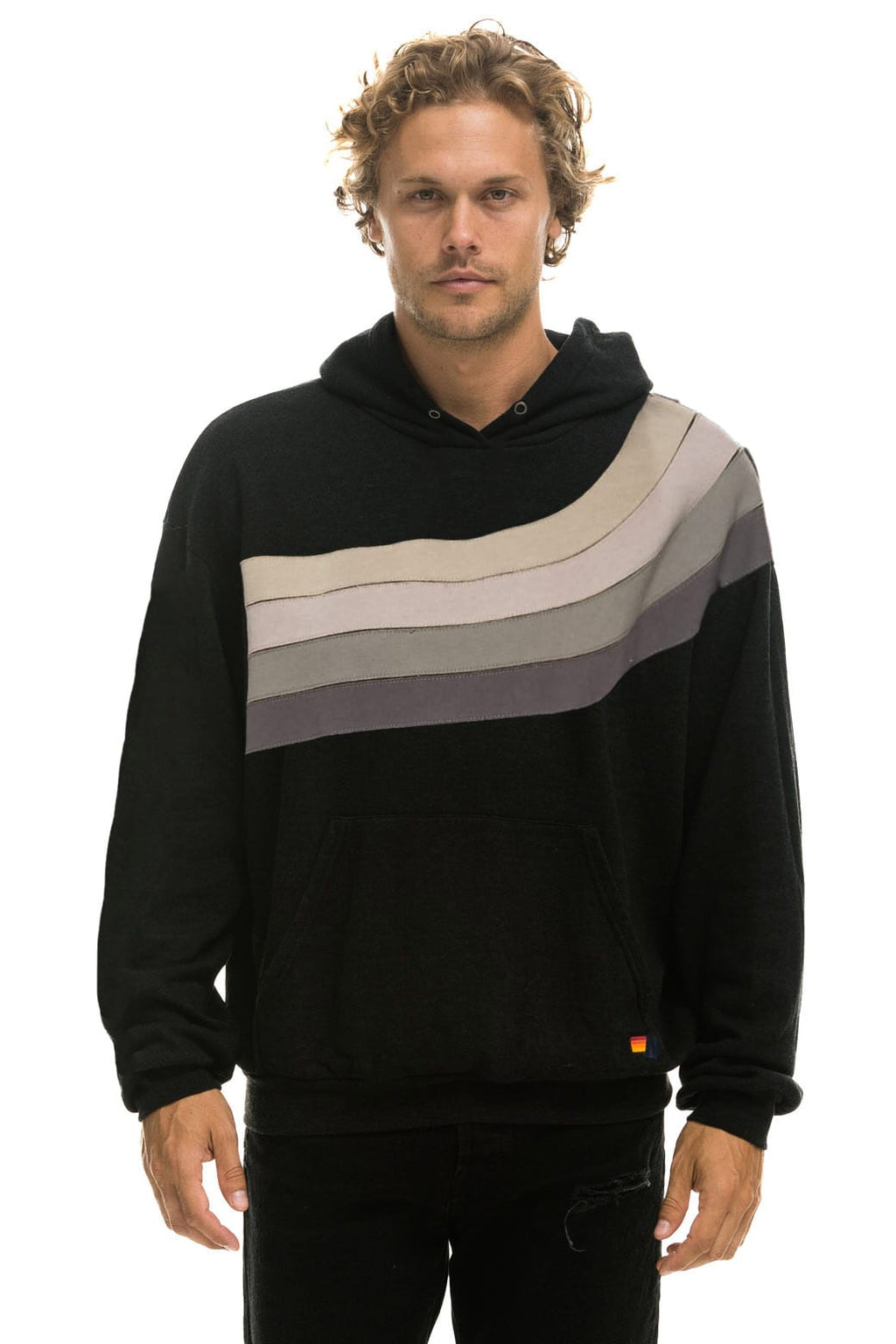 WAVE STRIPE 4 PULLOVER HOODIE RELAXED - BLACK // CHARCOAL