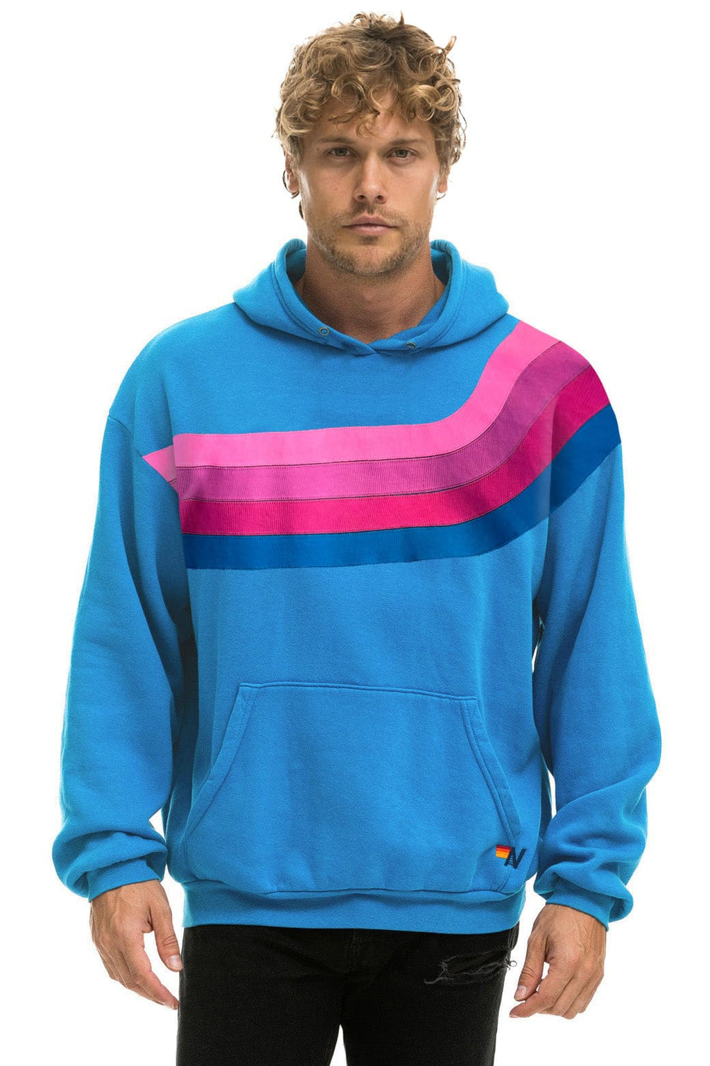 WAVE STRIPE 4 PULLOVER HOODIE RELAXED - COBALT // NEON PINK