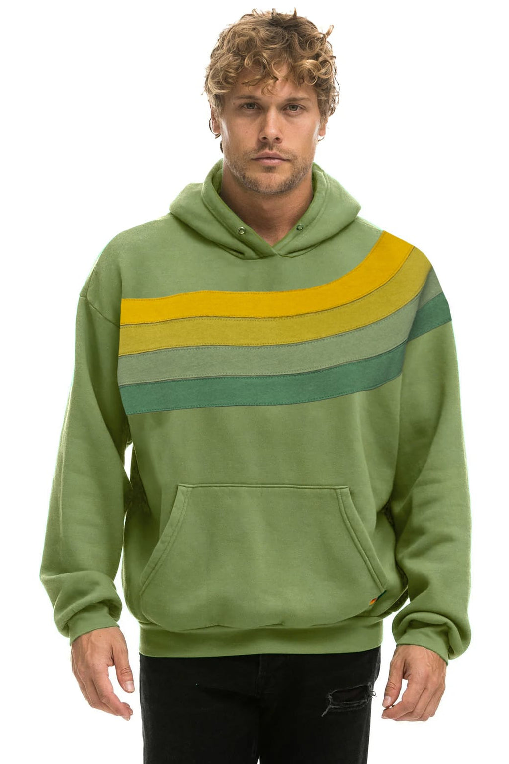 WAVE STRIPE 4 PULLOVER HOODIE RELAXED - JUNGLE GREEN // GREEN