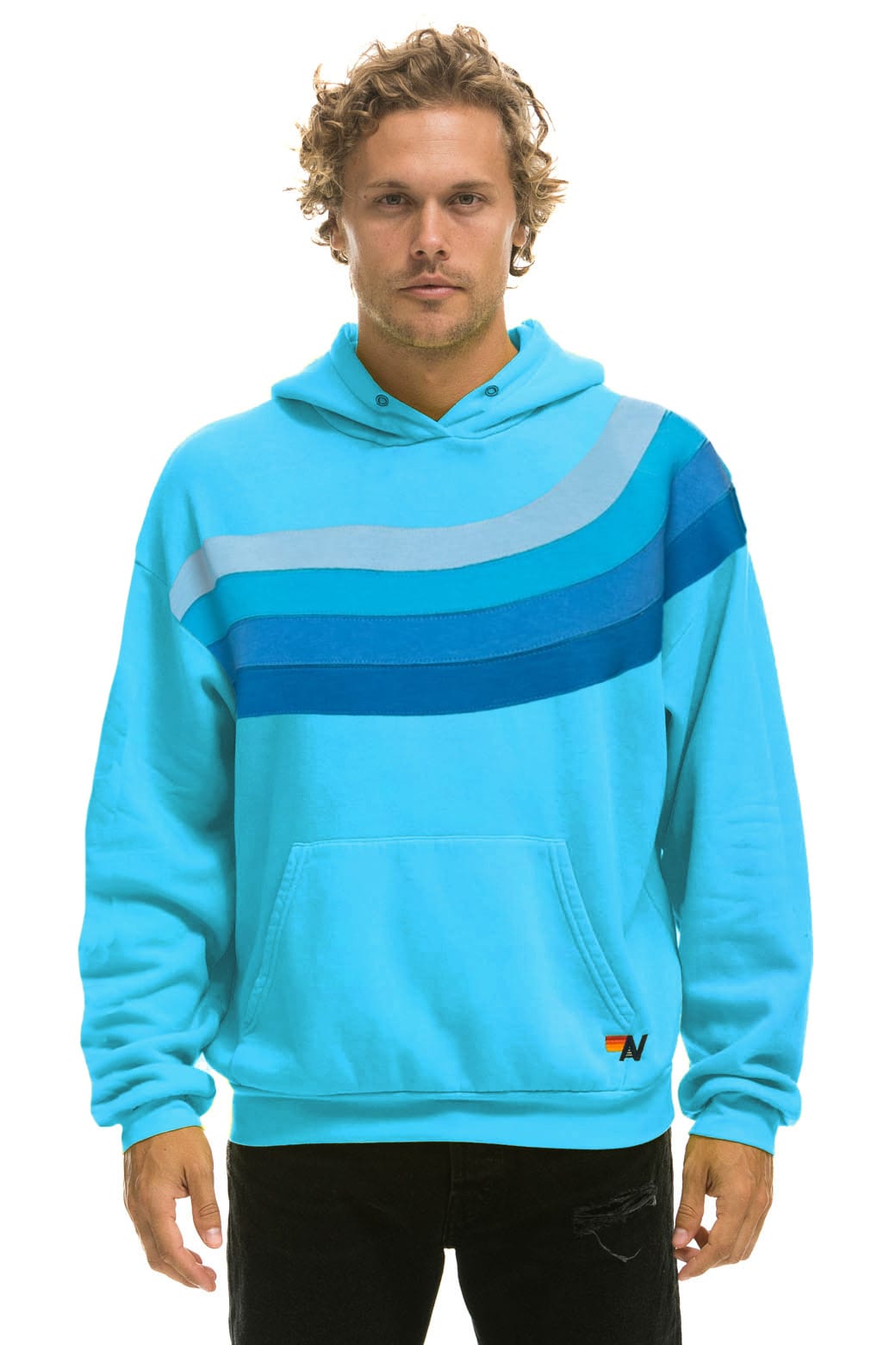 WAVE STRIPE 4 PULLOVER HOODIE RELAXED - NEON BLUE // NEON BLUE