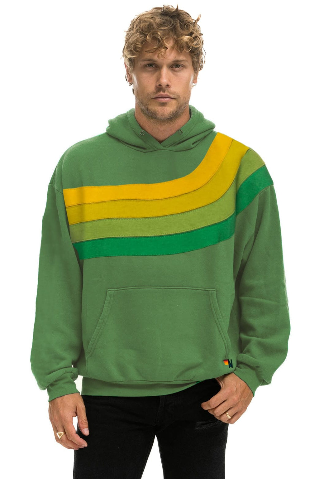 WAVE STRIPE 4 PULLOVER HOODIE RELAXED - PALM // GREEN