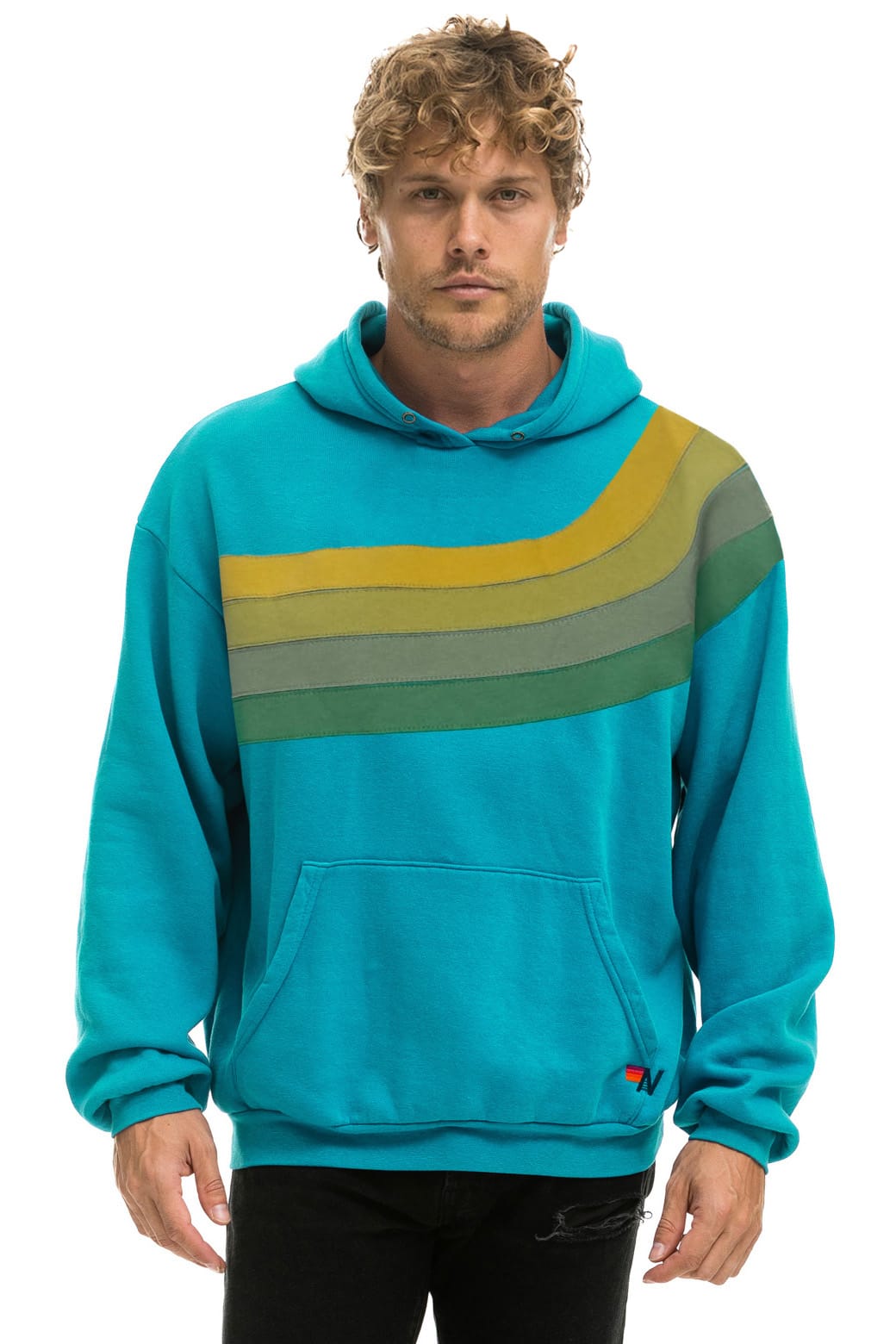 WAVE STRIPE 4 PULLOVER HOODIE RELAXED - TEAL // GREEN
