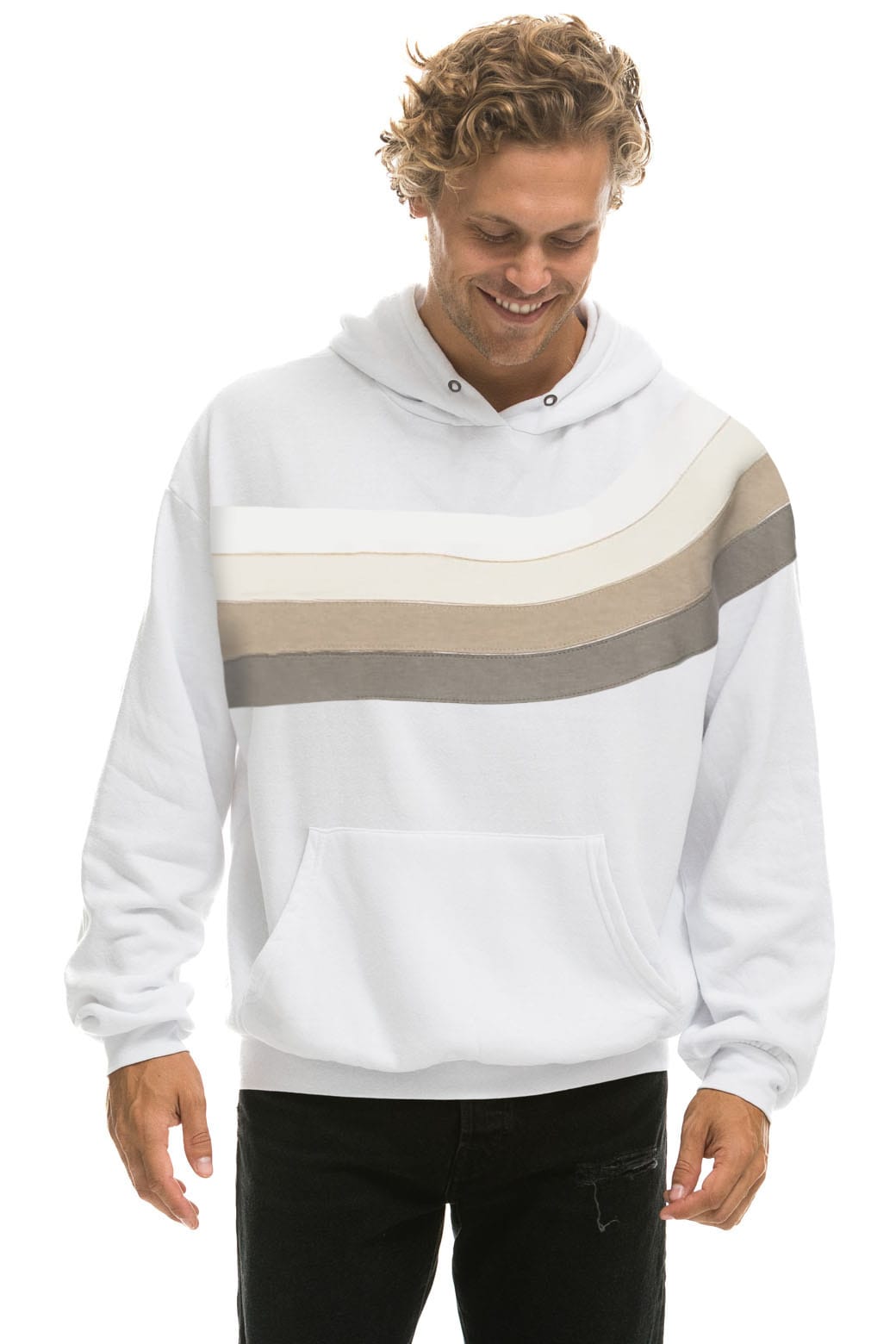 WAVE STRIPE 4 PULLOVER HOODIE RELAXED - WHITE // GREY