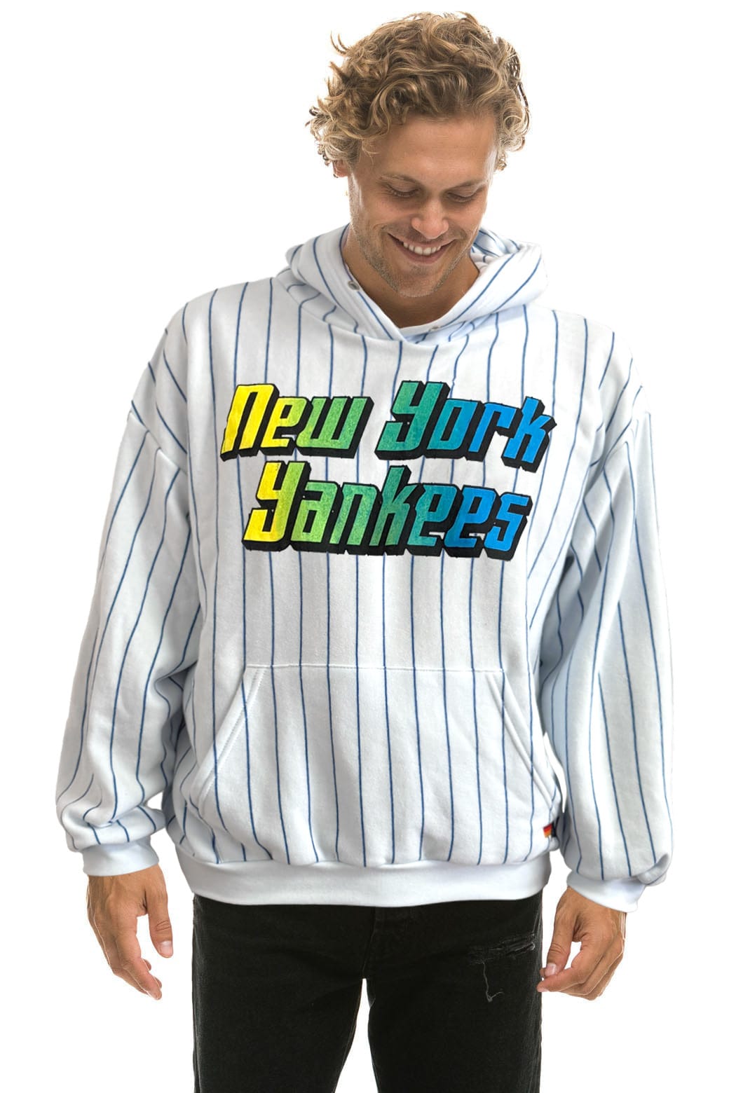 NEW YORK YANKEES PINSTRIPE 2026 RELAXED PULLOVER HOODIE - WHITE // NAVY