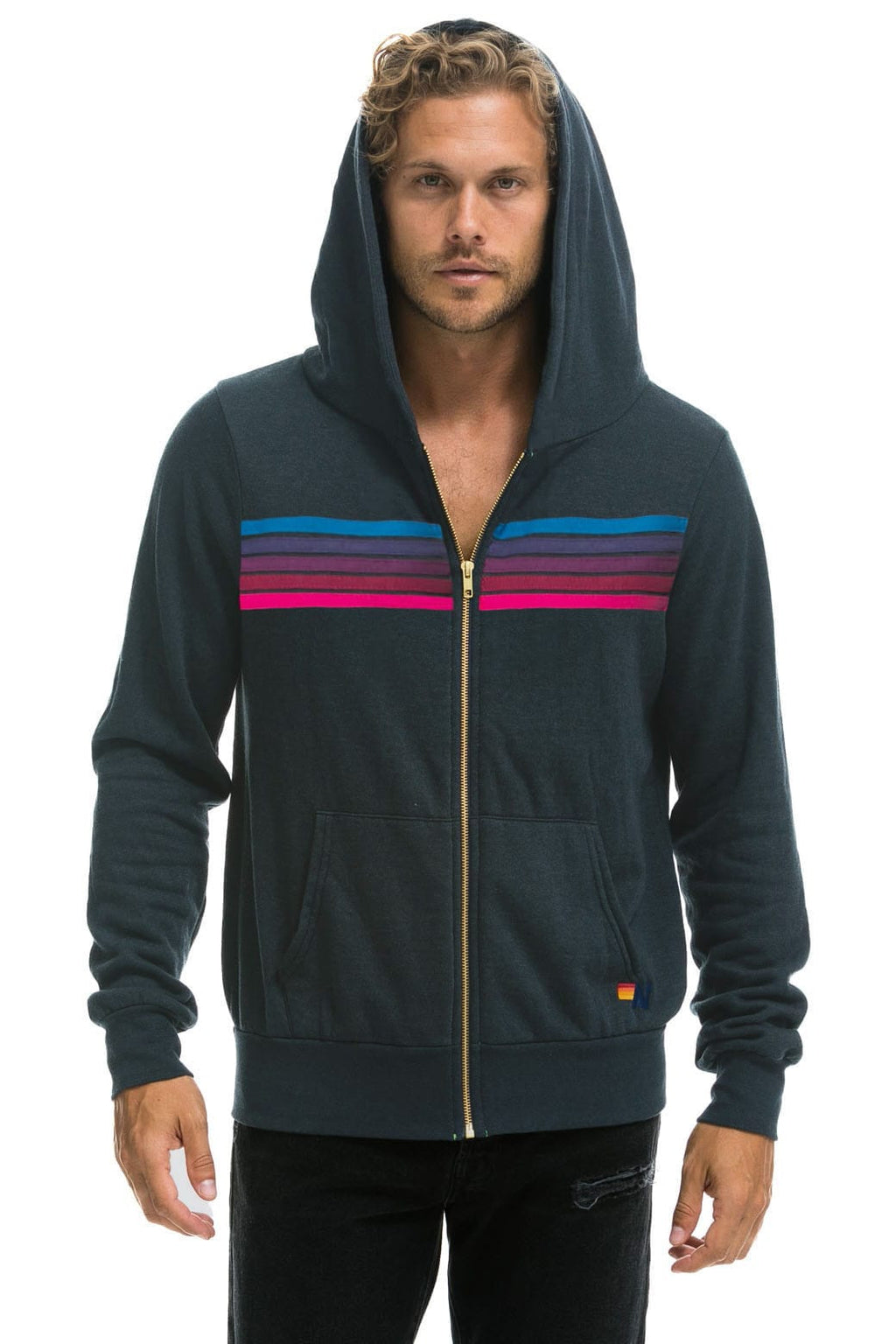 5 STRIPE HOODIE - CHARCOAL // PINK // PURPLE