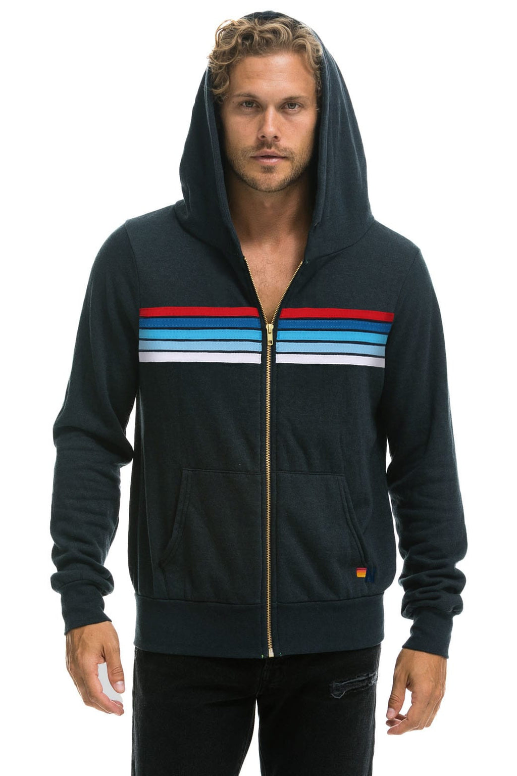 5 STRIPE AMERICA ZIP HOODIE - CHARCOAL // USA