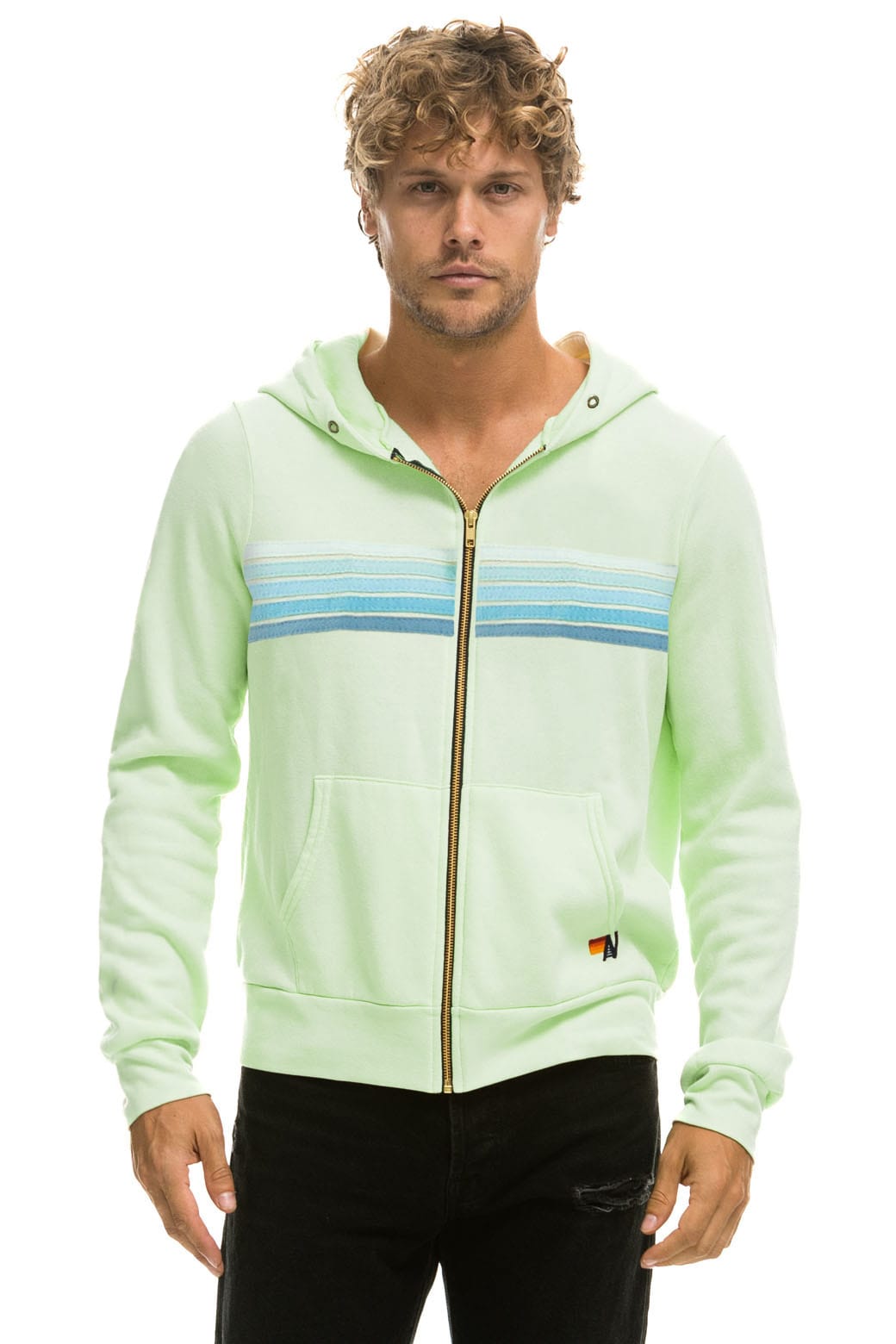 5 STRIPE HOODIE - LIME CREAM // SEAFOAM