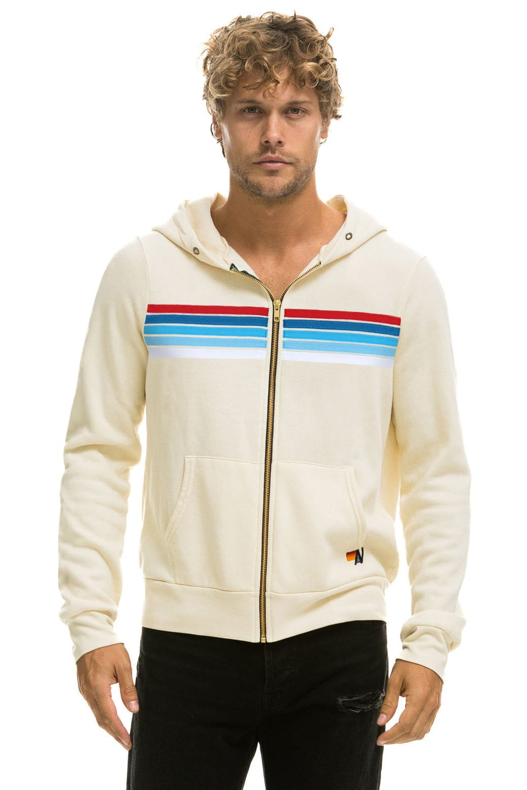 5 STRIPE AMERICA ZIP HOODIE - VINTAGE WHITE // USA
