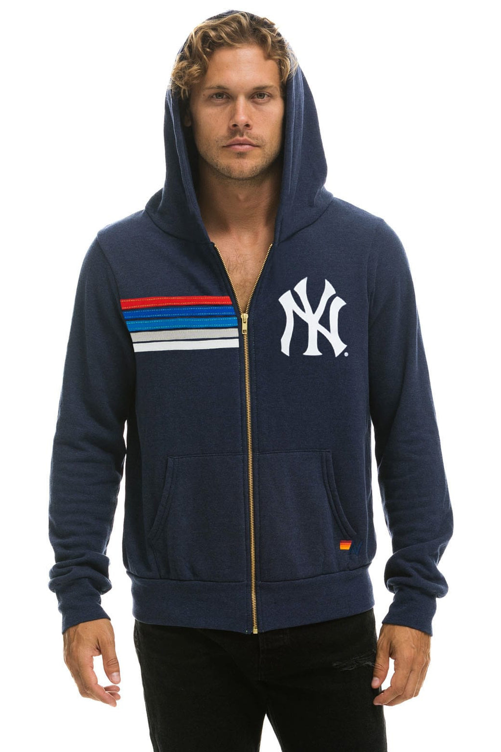 NY YANKEES 5 STRIPE ZIP HOODIE - NAVY // USA