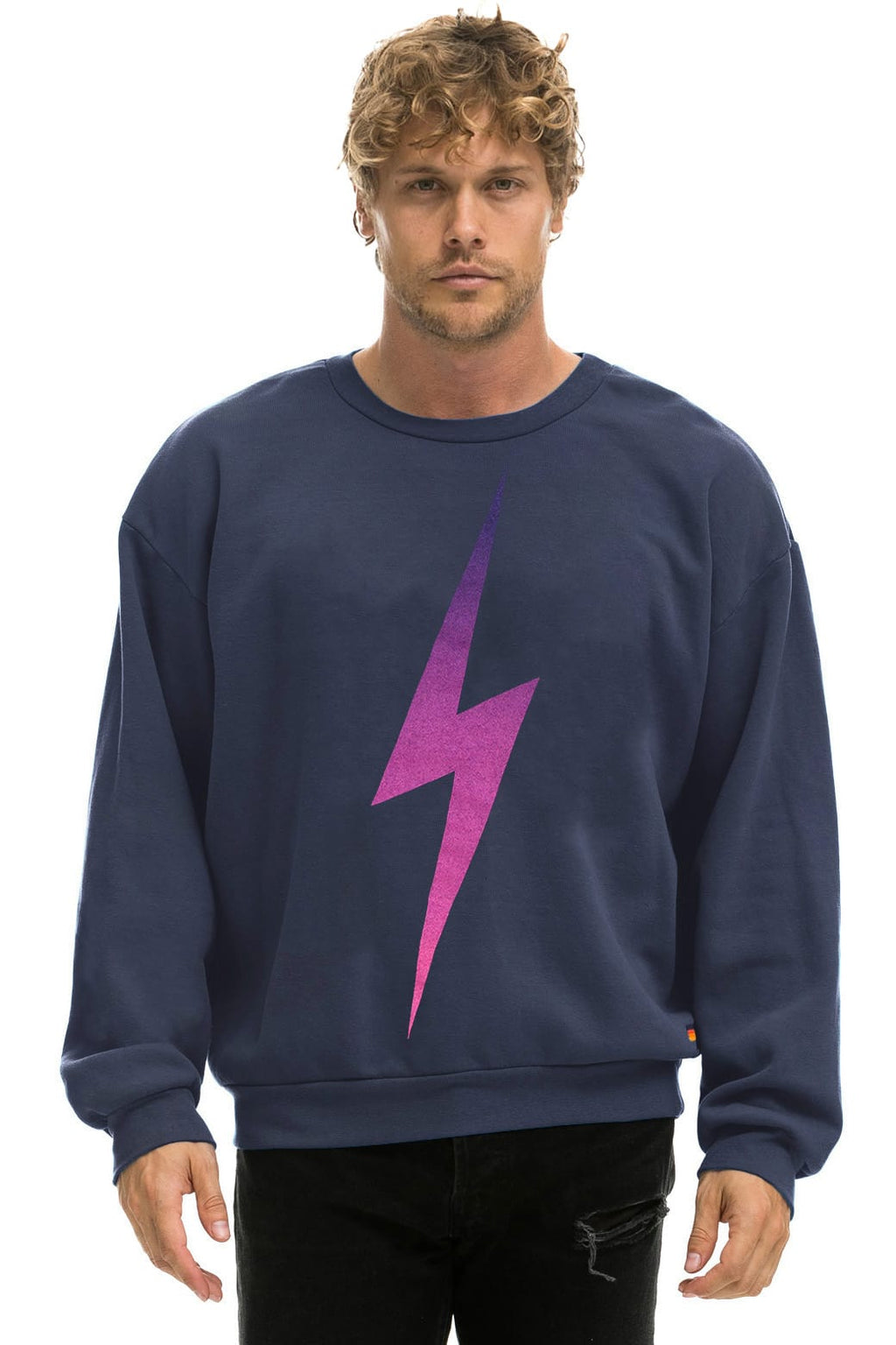 BOLT FADE RELAXED CREW SWEATSHIRT - NAVY // PINK // PURPLE