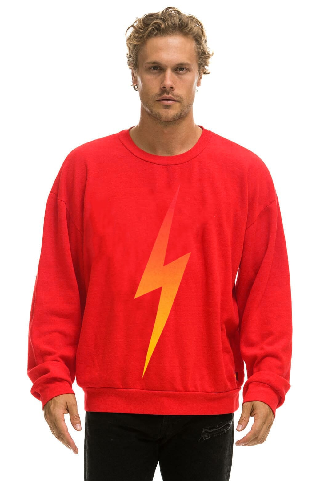 BOLT FADE RELAXED CREW SWEATSHIRT - RED // RED // YELLOW