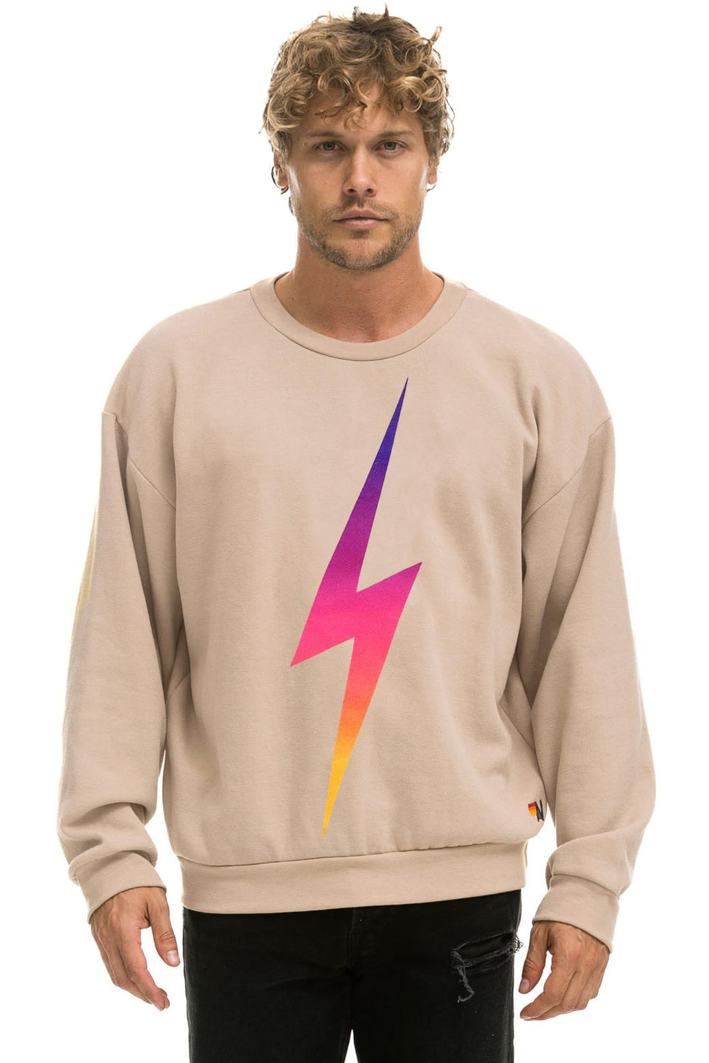 BOLT FADE RELAXED CREW SWEATSHIRT - SAND // PINK // PURPLE