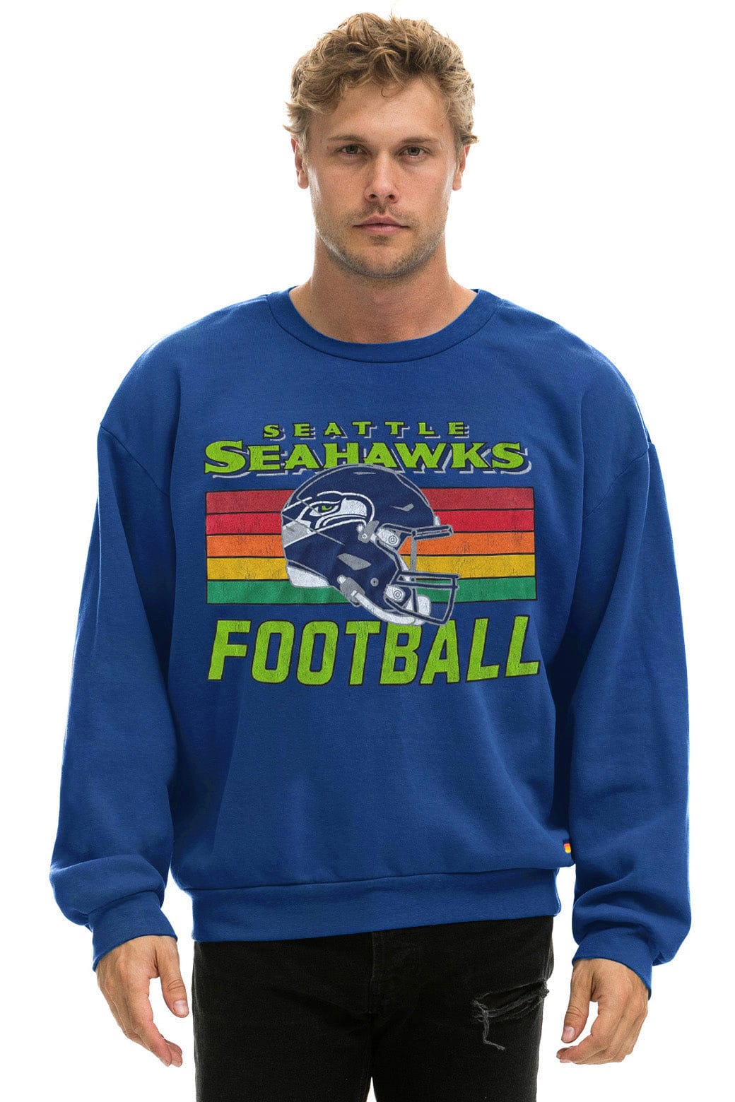 SEATTLE SEAHAWKS HELMET RELAXED CREW SWEATSHIRT - ROYAL