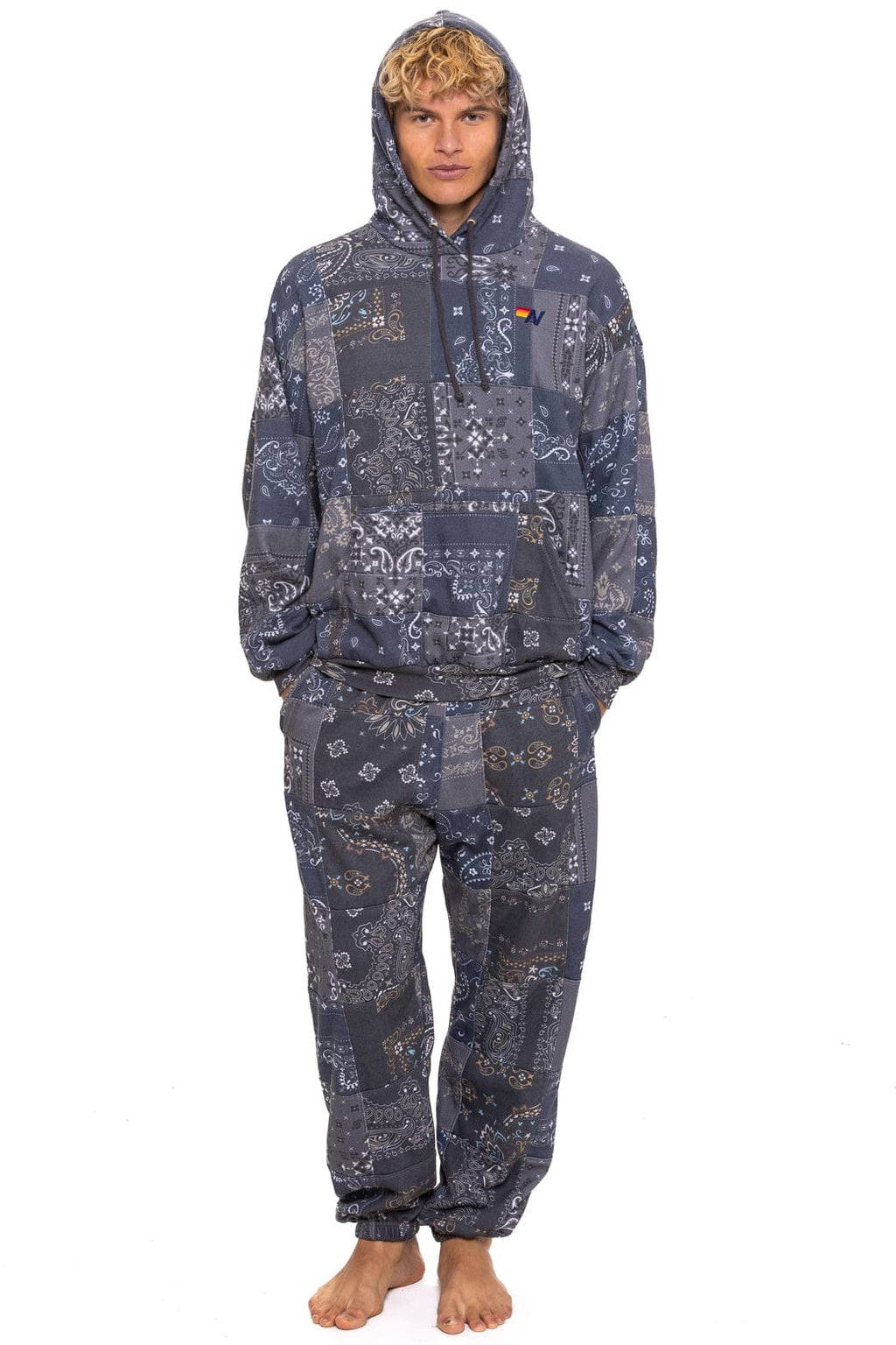 BANDANA QUILTED RELAXED PULLOVER HOODIE - CHARCOAL