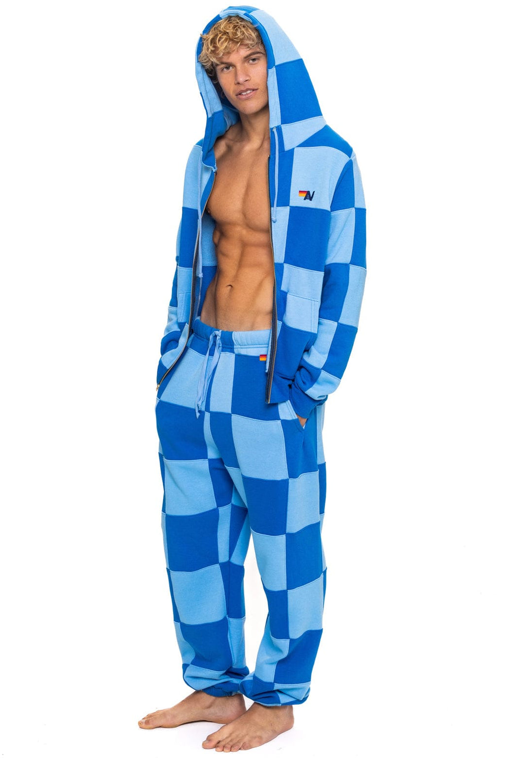 CHECK QUILT ZIP HOODIE - SKY // ADVENTURE BLUE