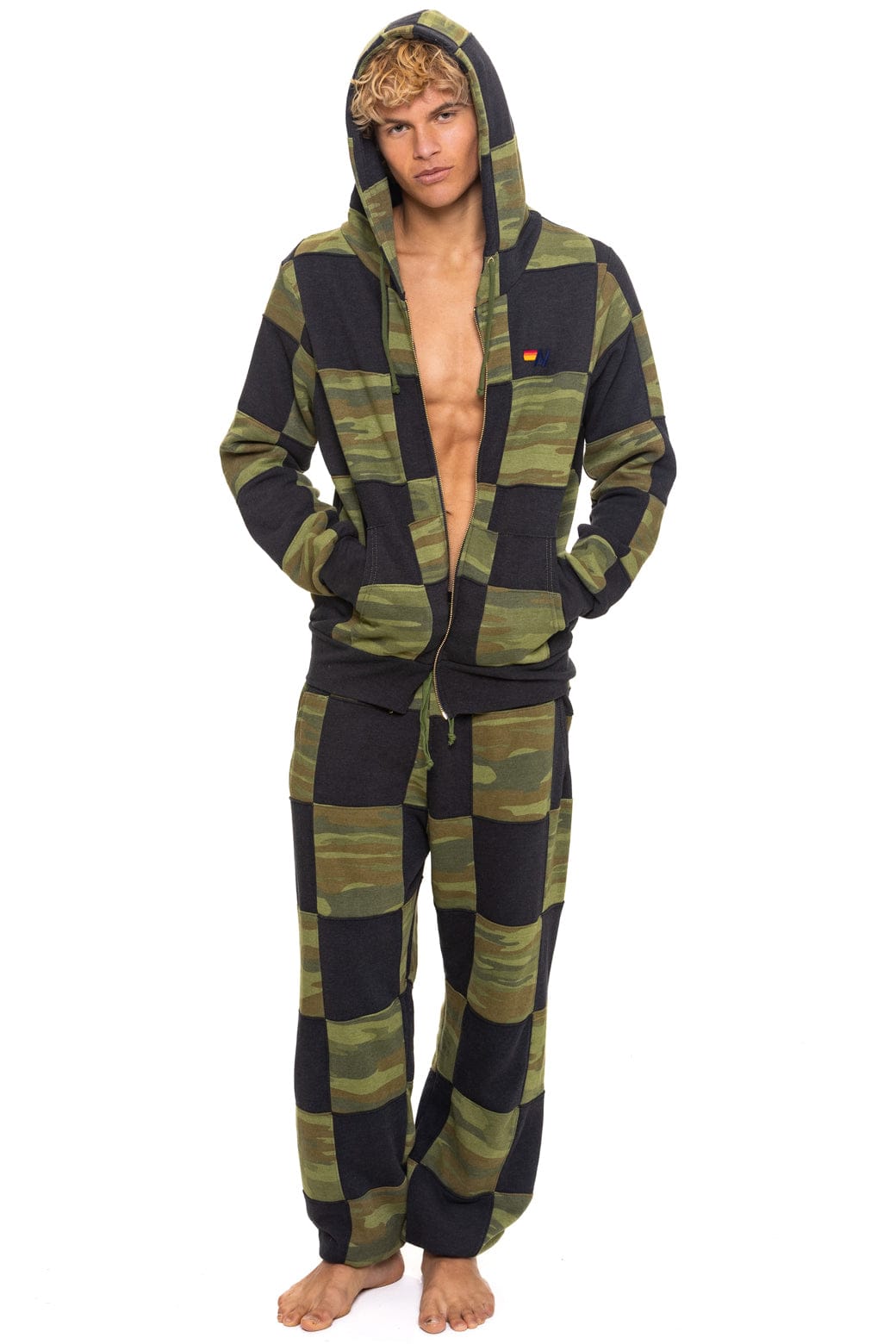 CHECK QUILT ZIP HOODIE - SMOKE // CAMO