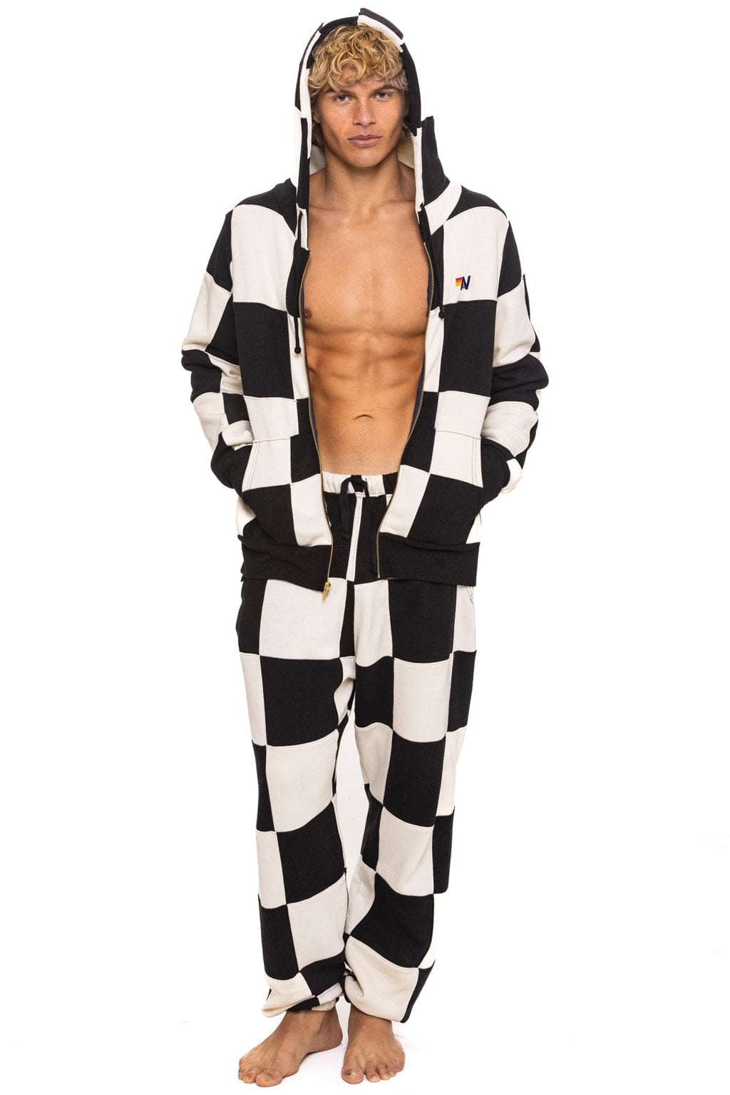 CHECK QUILT ZIP HOODIE - VINTAGE WHITE // BLACK