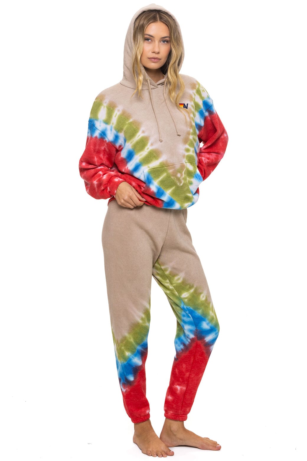 HAND DYED V SWEATPANTS - TIE DYE SAND // BLUE RED
