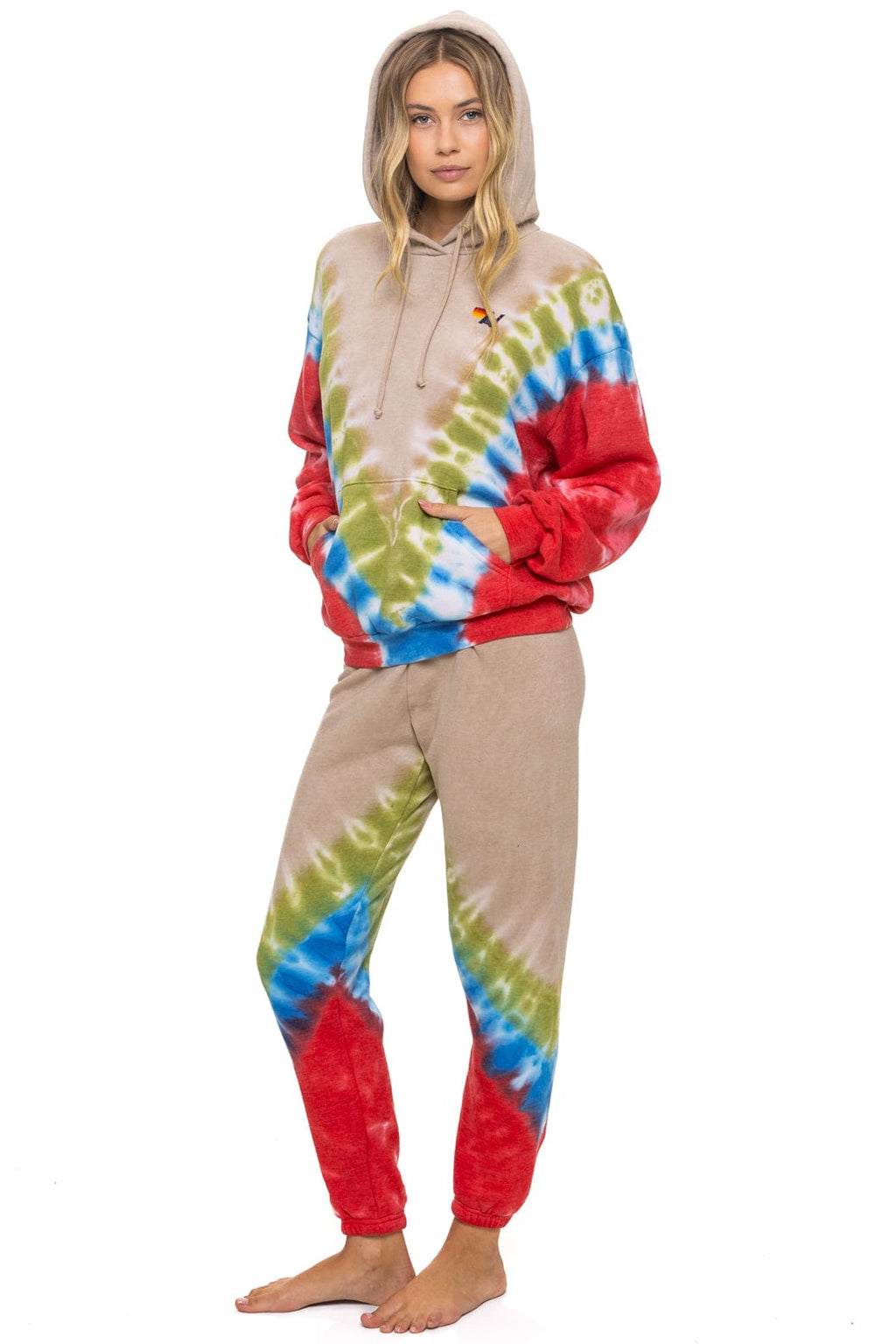 HAND DYED V SWEATPANTS - TIE DYE SAND // BLUE RED