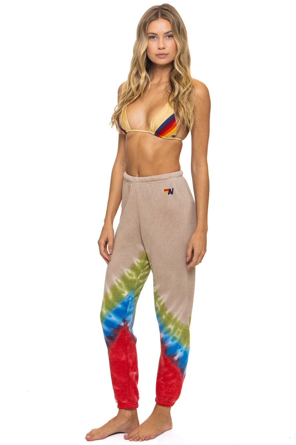 HAND DYED V SWEATPANTS - TIE DYE SAND // BLUE RED