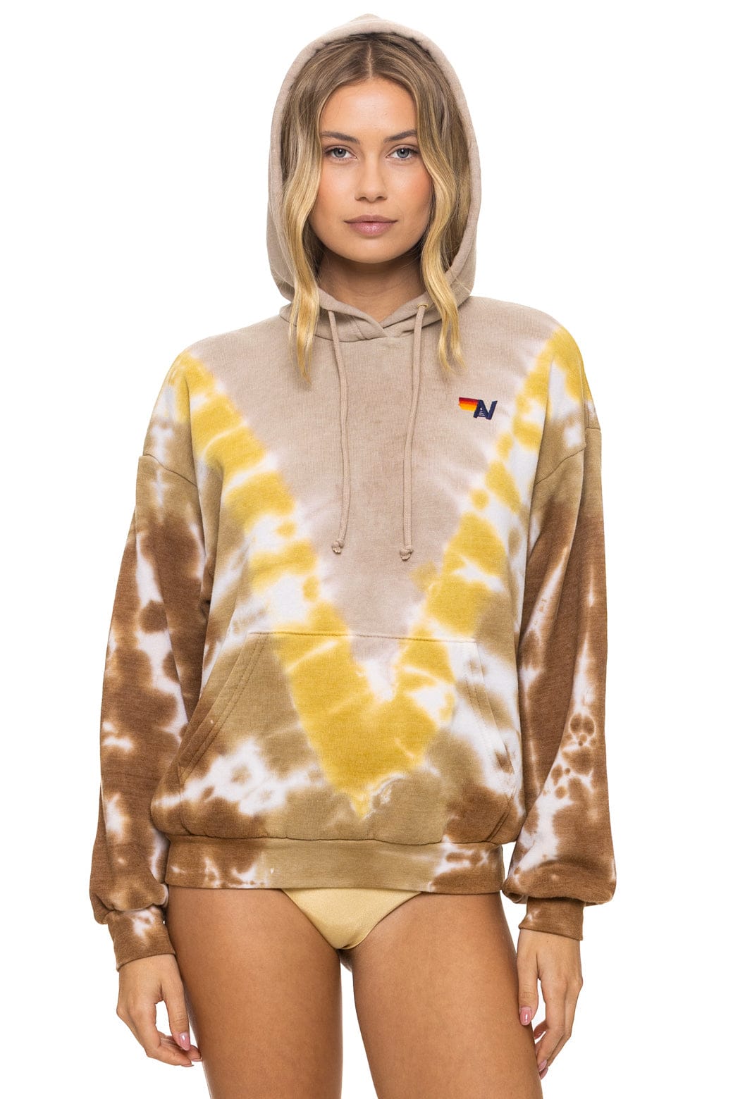 HAND DYED V RELAXED PULLOVER HOODIE - TIE DYE SAND // CINNAMON