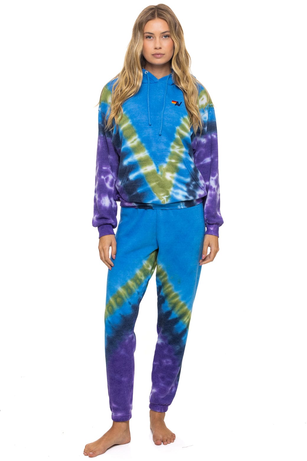 HAND DYED V RELAXED PULLOVER HOODIE - TIE DYE OCEAN // PURPLE