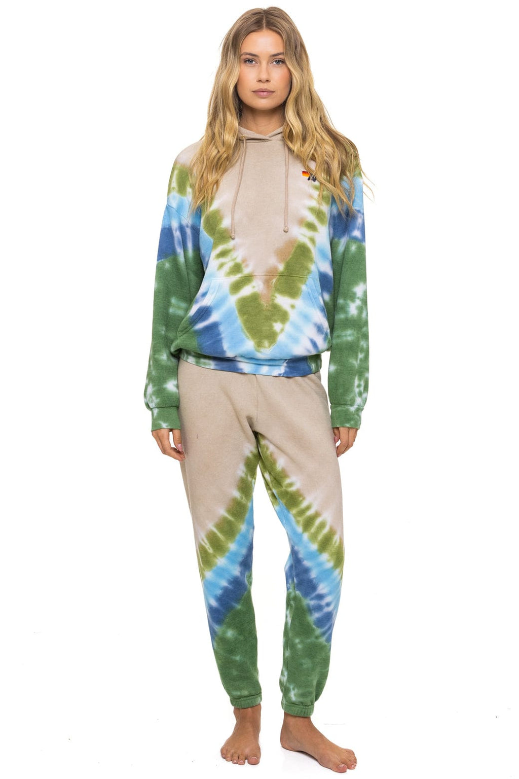 HAND DYED V SWEATPANTS - TIE DYE SAND // BLUE GREEN