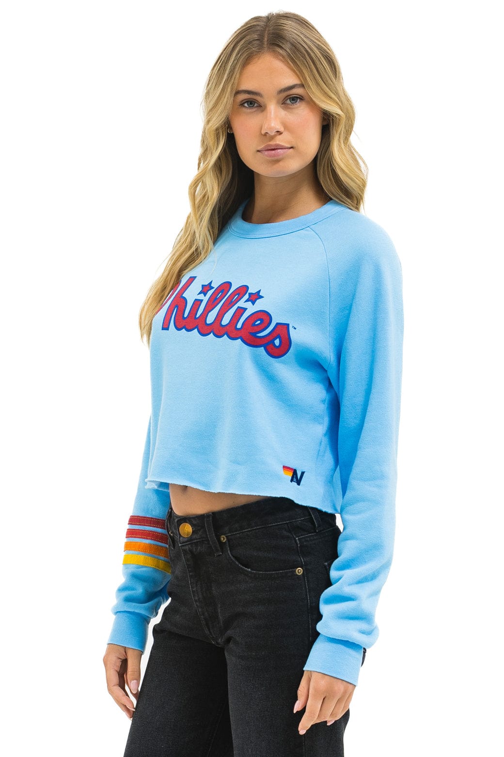 PHILLIES RUGBY STITCH CROPPED CREW SWEATSHIRT - SKY