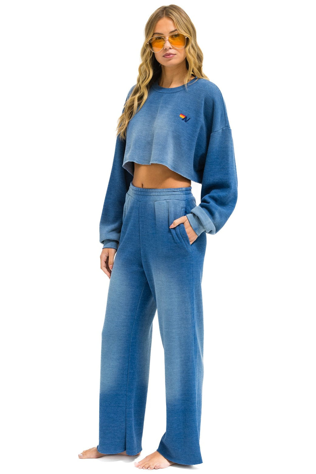 ESSENTIAL WIDE LEG POCKET SWEATPANTS - FADED WATER