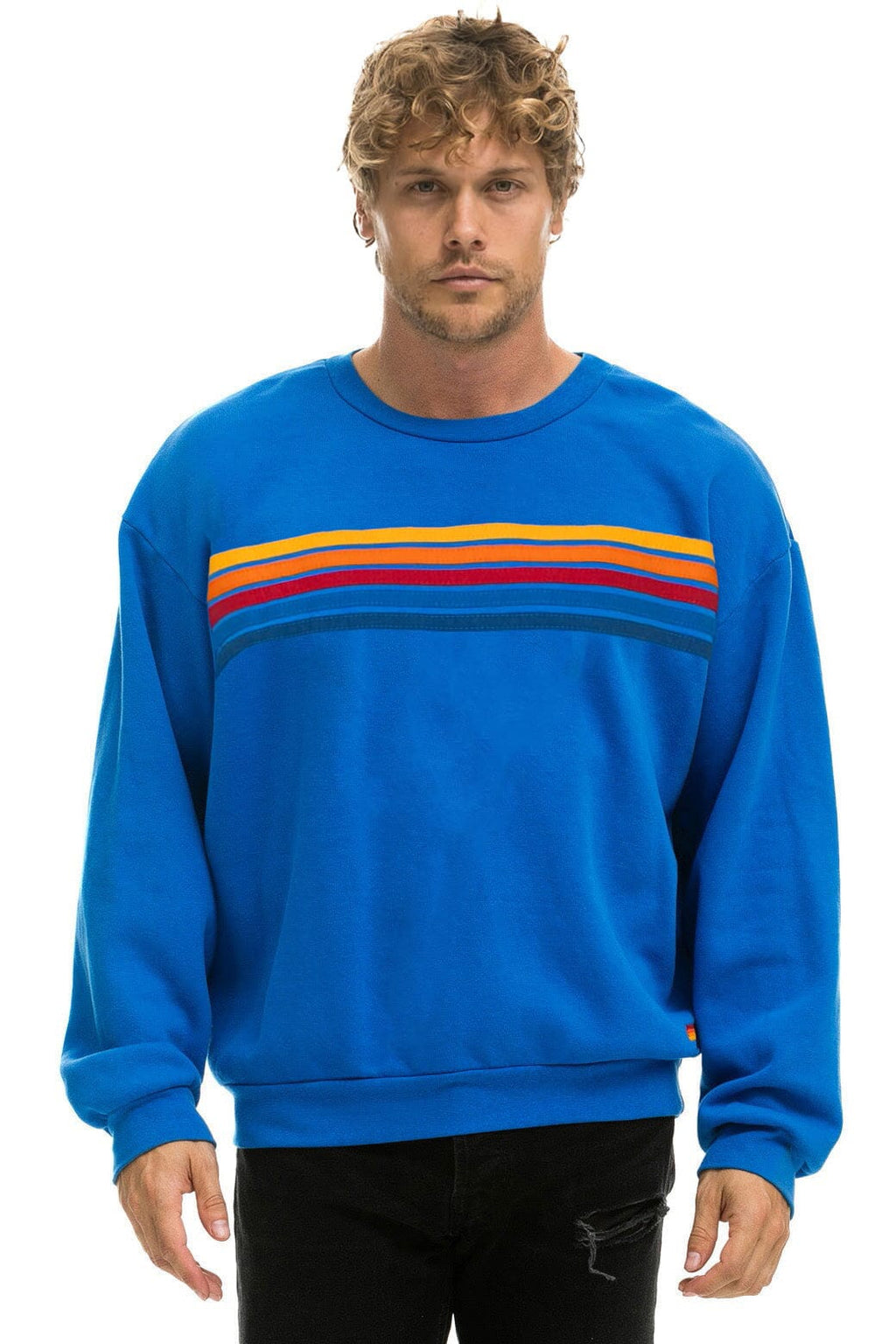 5 STRIPE RELAXED CREW SWEATSHIRT - OCEAN