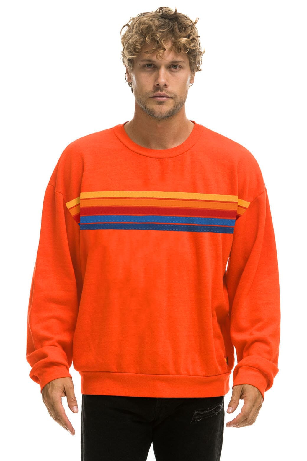 5 STRIPE RELAXED CREW SWEATSHIRT - VINTAGE ORANGE