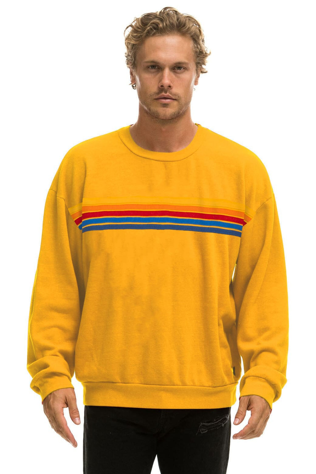 5 STRIPE RELAXED CREW SWEATSHIRT - VINTAGE GOLD