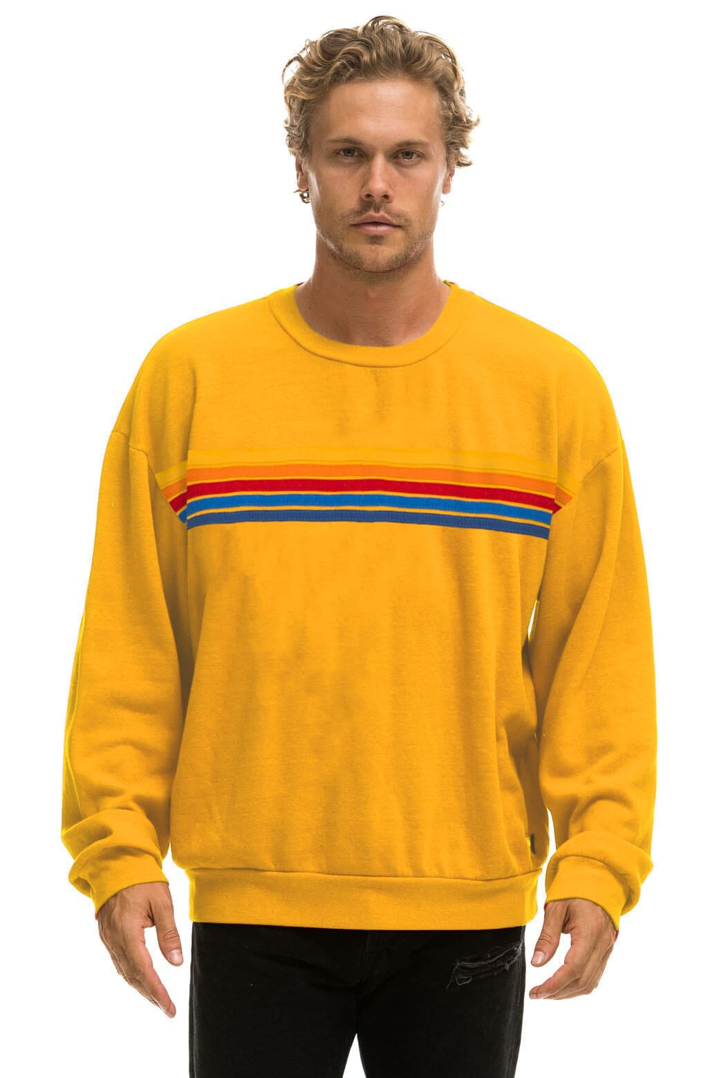5 STRIPE RELAXED CREW SWEATSHIRT - VINTAGE GOLD